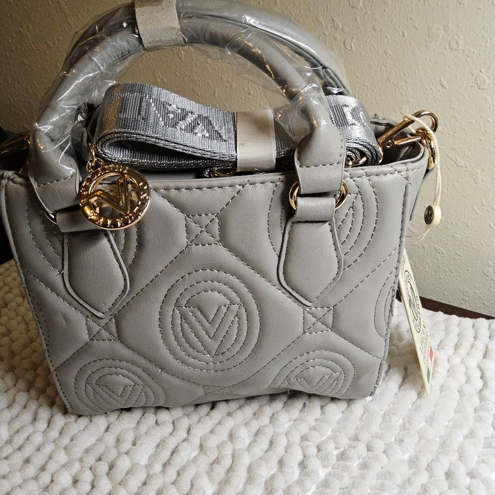 Valentino Orlandi Crossbody Tote Quilt Bag in Light Gray. New with tag.